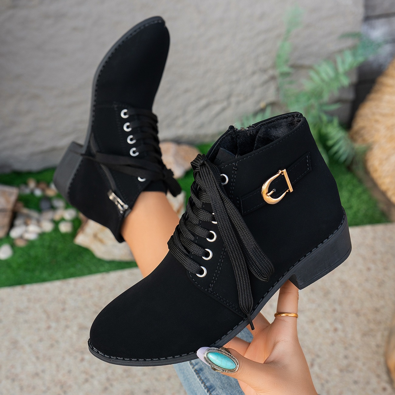 Women's Elegant Low Heel and Laced-up Ankle Strap Short Boots 