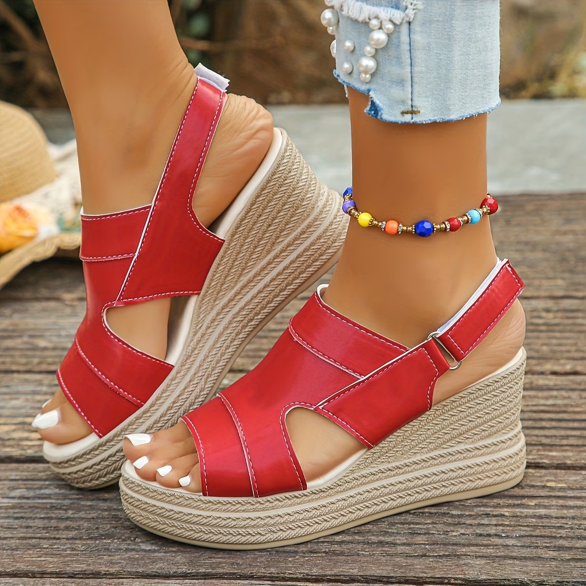 Women's Solid Color Versatile Wedge Heels Sandals