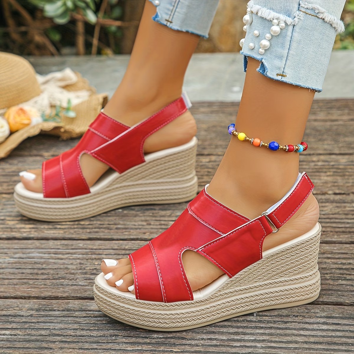 Women's Solid Color Versatile Wedge Heels Sandals