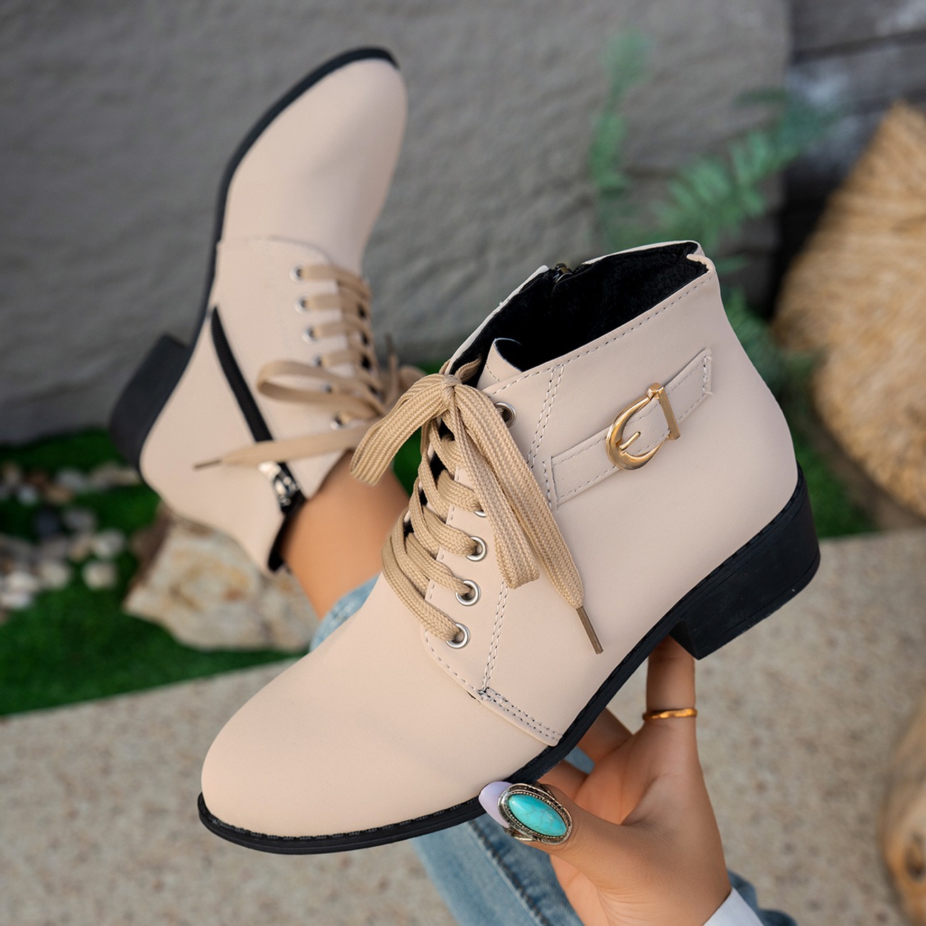 Women's Elegant Low Heel and Laced-up Ankle Strap Short Boots 
