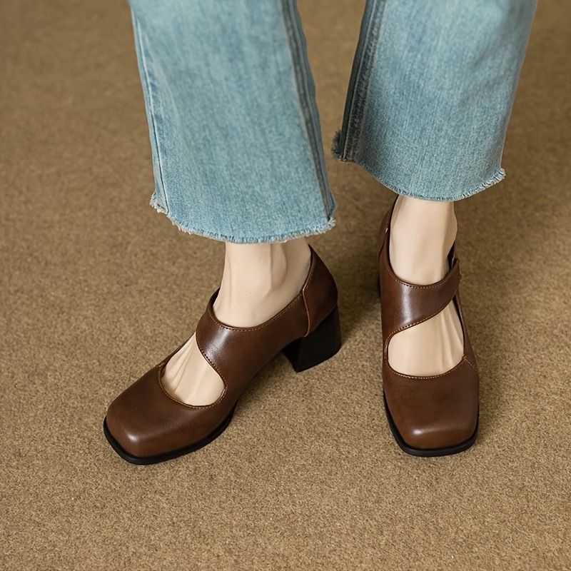 Women's Comfortable French Retro Chunky Heels Mary Jane Shoes