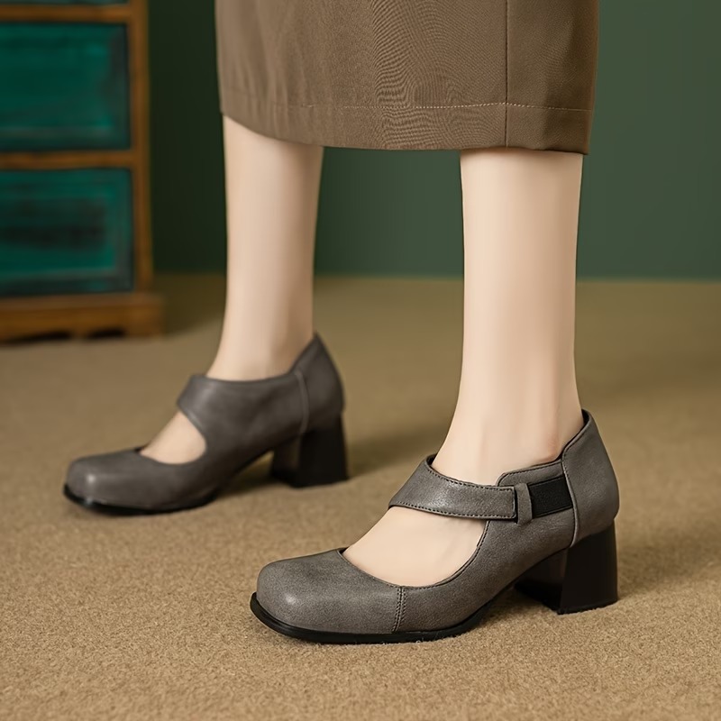 Women's Comfortable French Retro Chunky Heels Mary Jane Shoes