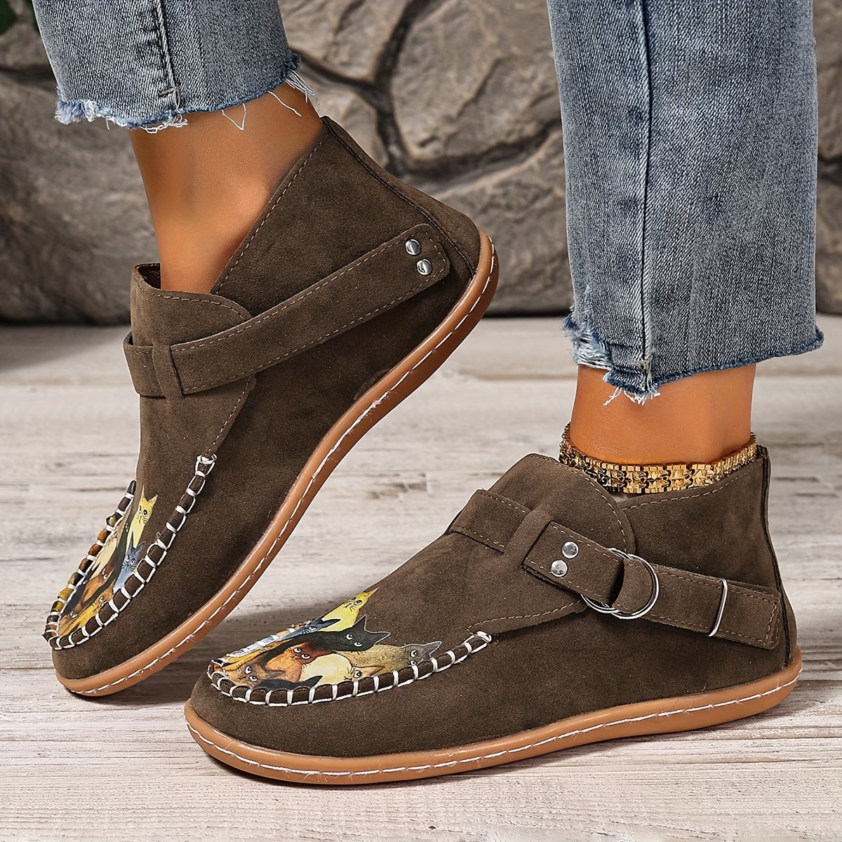 Women's Slip-on Retro Kitten-Print Lightweight Shoes