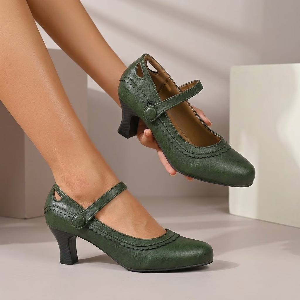 Women‘s Vintage Round Toe Mary Jane High Heels Shoes