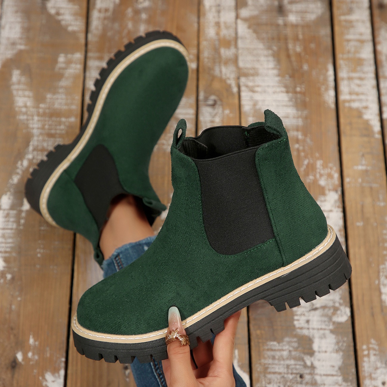 Women's Solid Color Platform Chunky Heel Ankle Boots