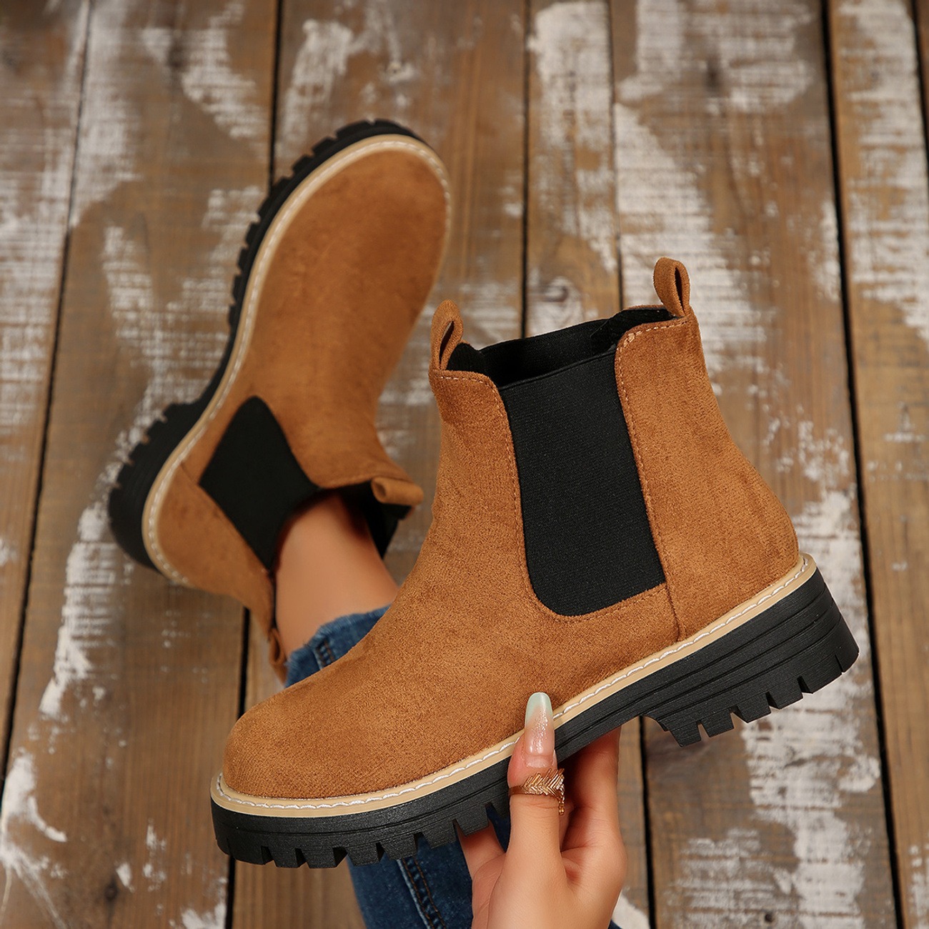 Women's Solid Color Platform Chunky Heel Ankle Boots