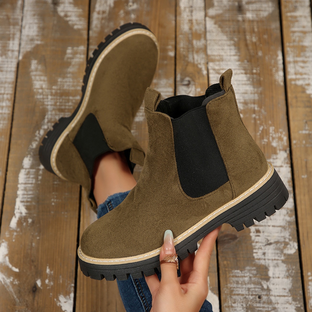 Women's Solid Color Platform Chunky Heel Ankle Boots