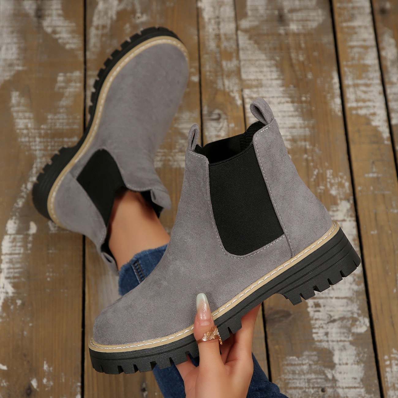Women's Solid Color Platform Chunky Heel Ankle Boots