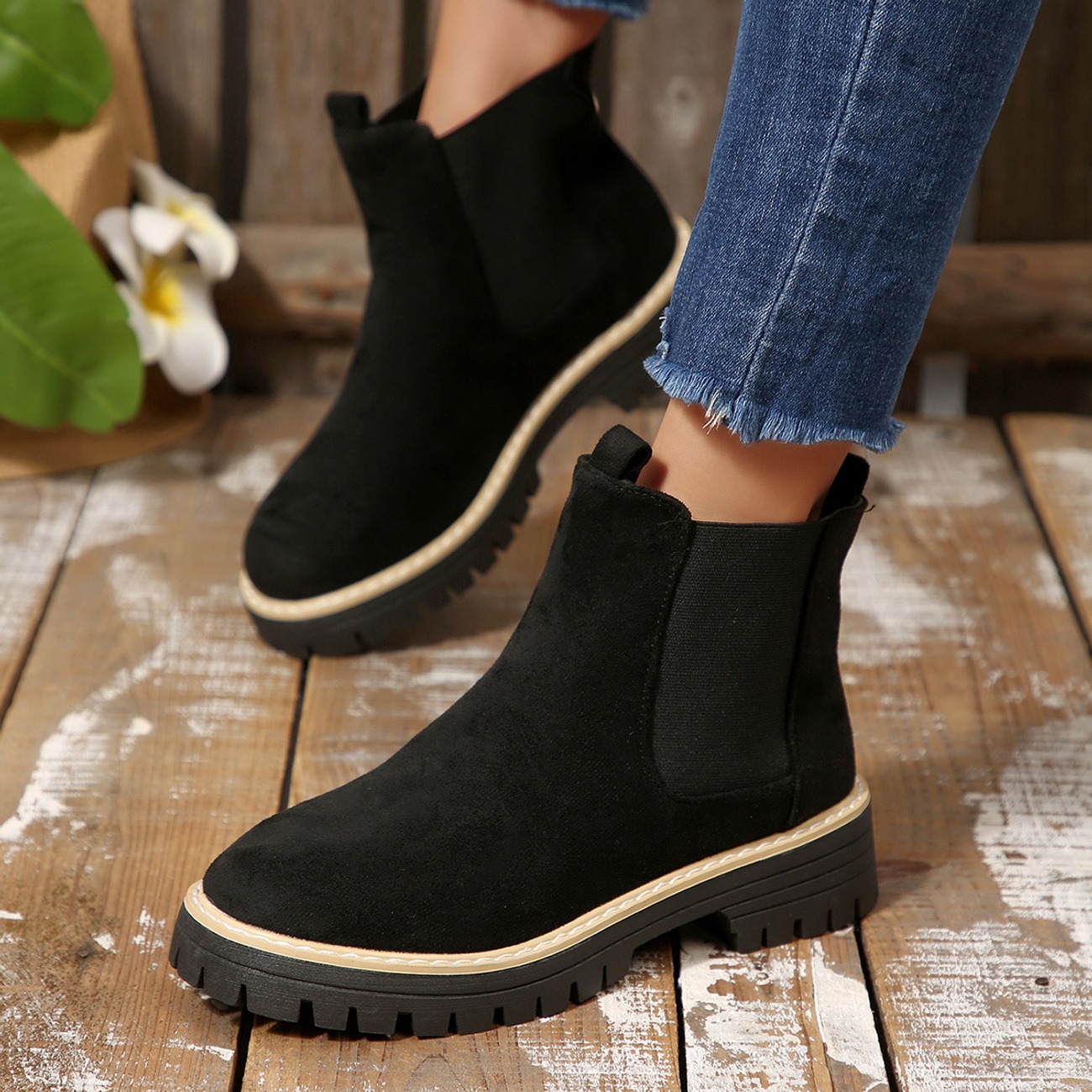 Women's Solid Color Platform Chunky Heel Ankle Boots
