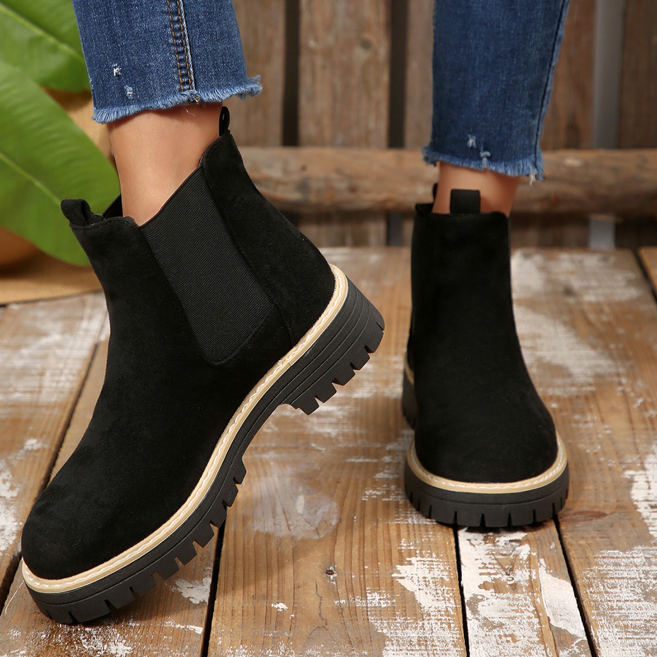 Women's Solid Color Platform Chunky Heel Ankle Boots