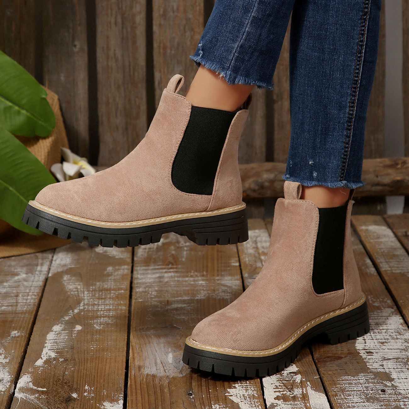 Women's Solid Color Platform Chunky Heel Ankle Boots