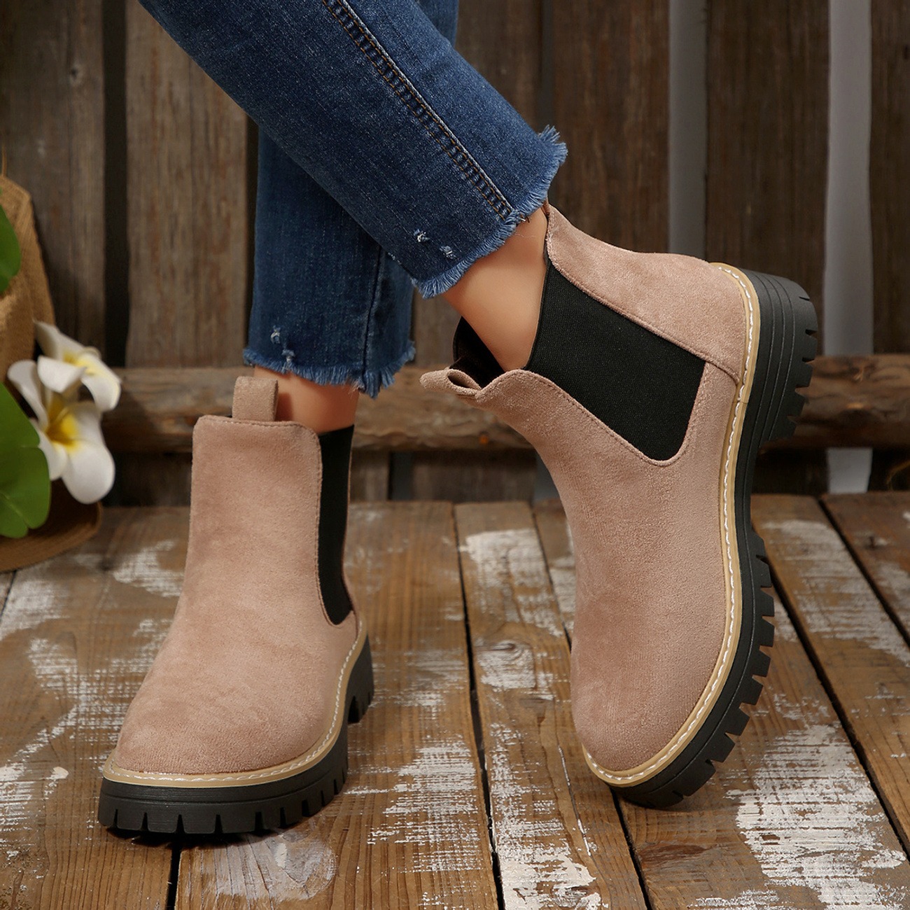 Women's Solid Color Platform Chunky Heel Ankle Boots