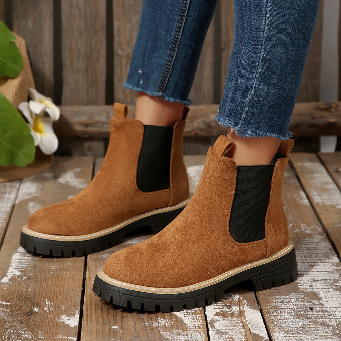 Women's Solid Color Platform Chunky Heel Ankle Boots