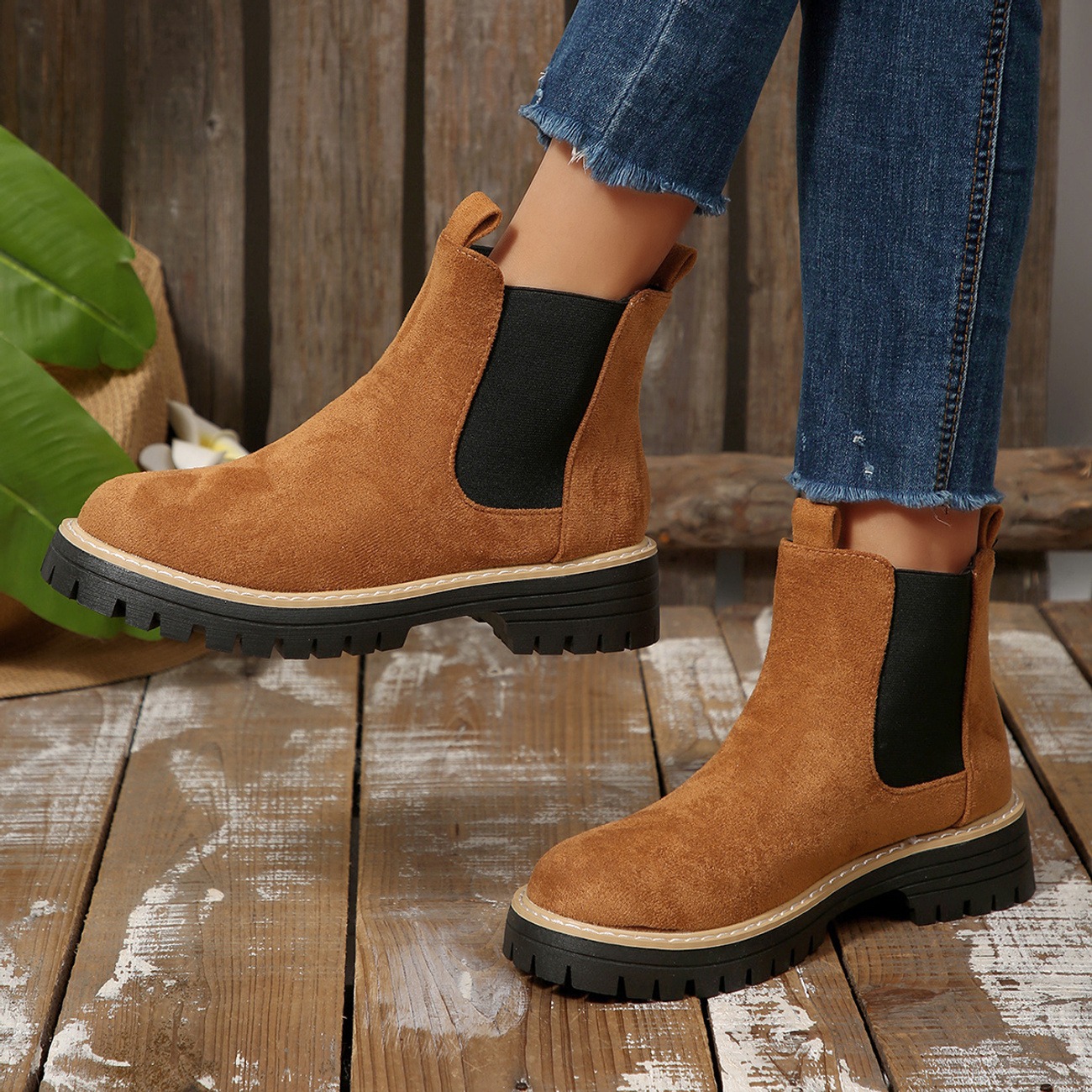 Women's Solid Color Platform Chunky Heel Ankle Boots
