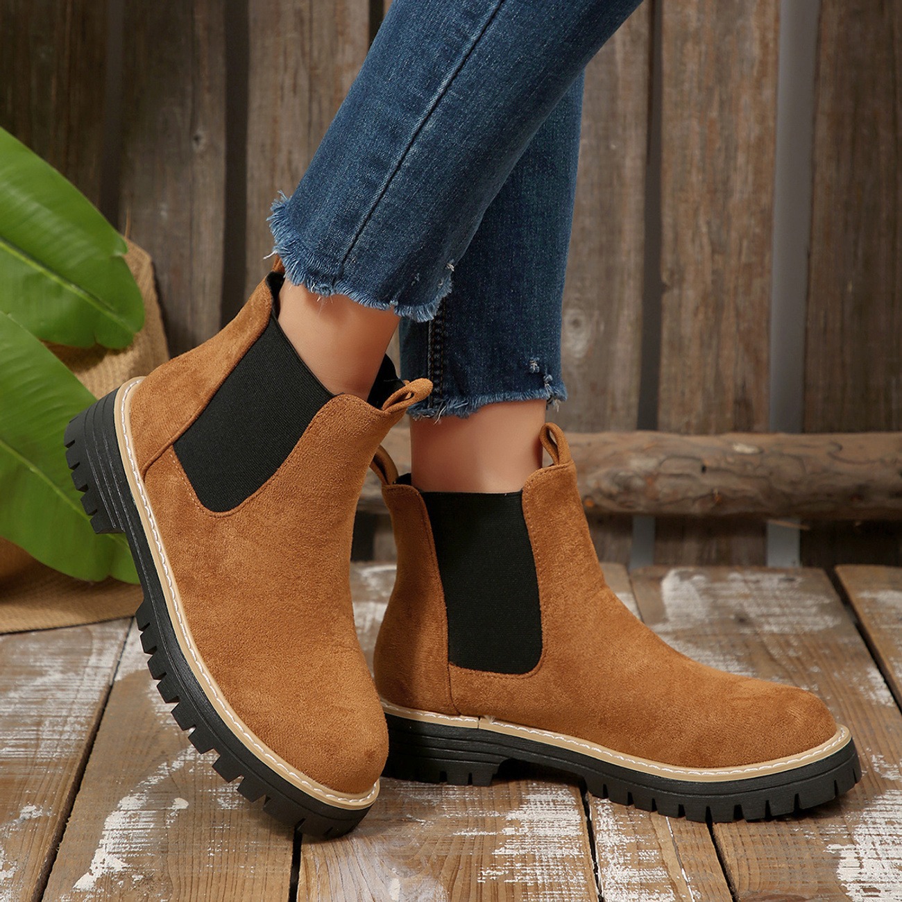 Women's Solid Color Platform Chunky Heel Ankle Boots