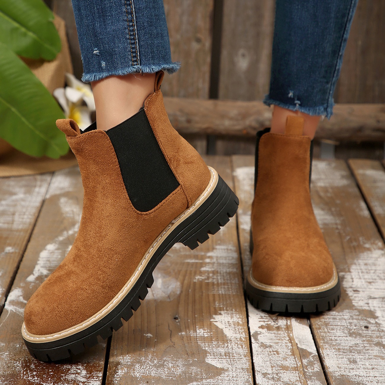 Women's Solid Color Platform Chunky Heel Ankle Boots