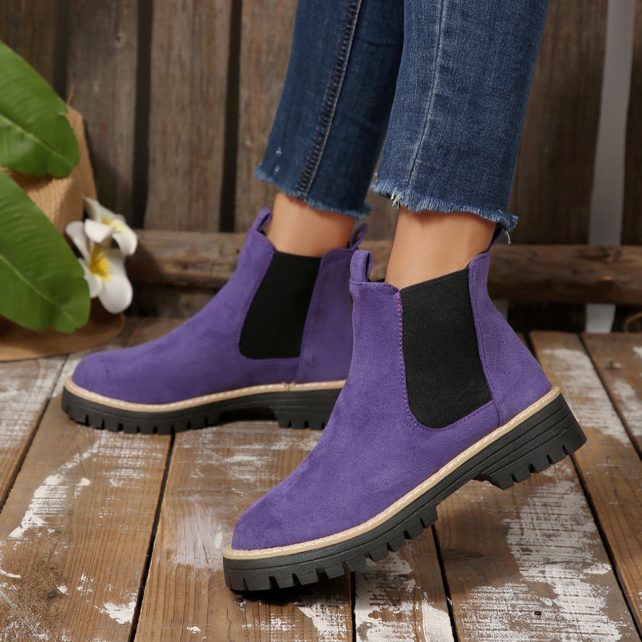 Women's Solid Color Platform Chunky Heel Ankle Boots