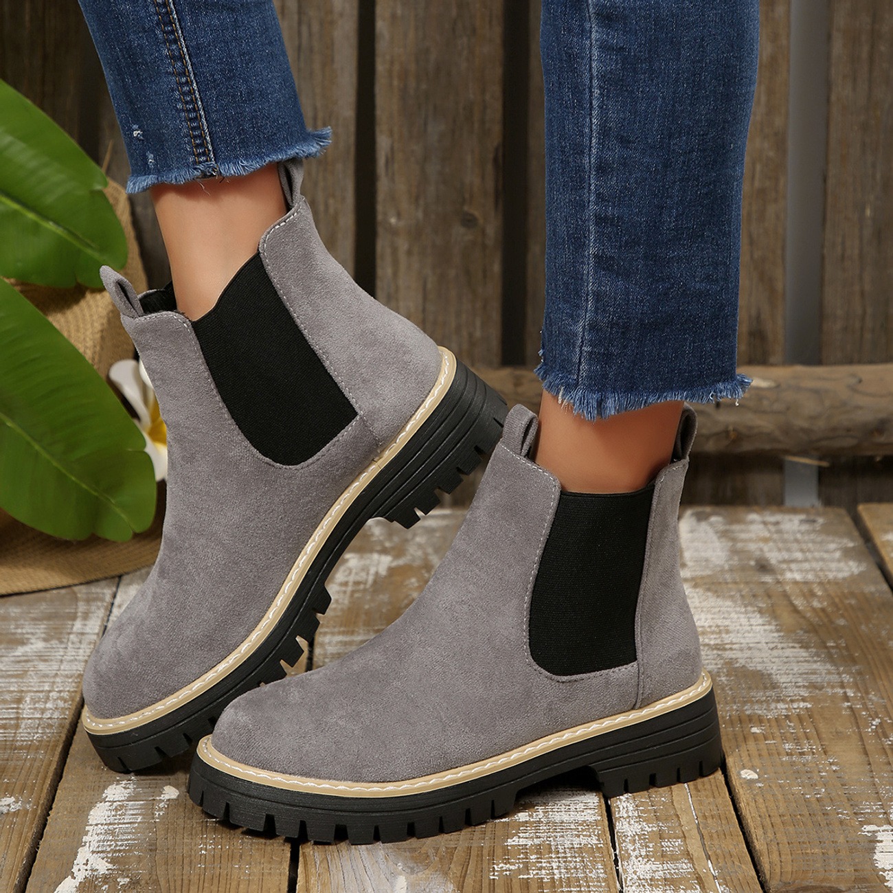 Women's Solid Color Platform Chunky Heel Ankle Boots