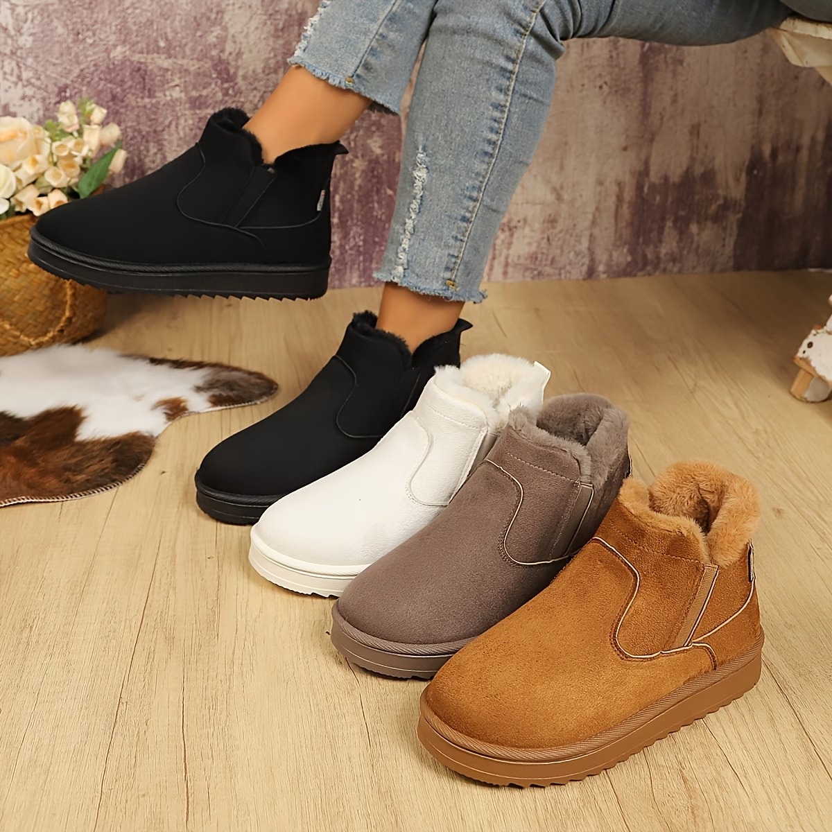 Women's Soft Fuzzy Collar Comfortable Elegant Ankle Boots 