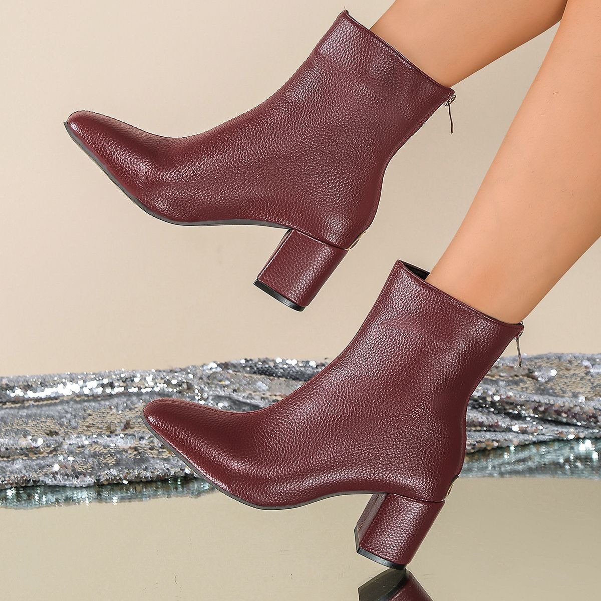 Women's Square Toe Chunky Heel Short Boots