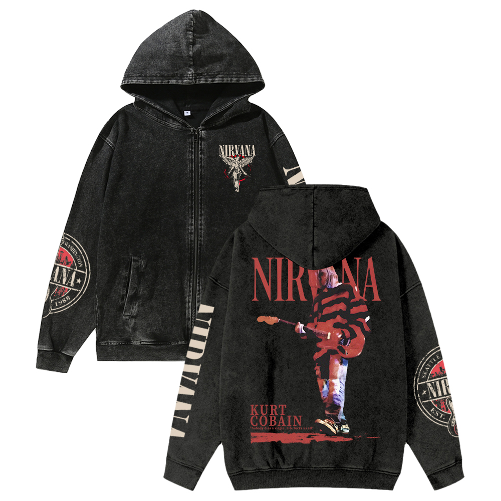 Unisex Band Washed Cotton Zipper Hooded Sweatshirt