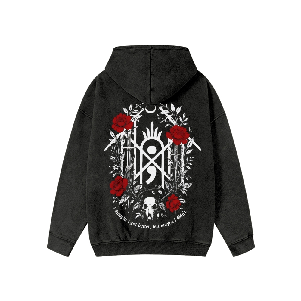 Band Style Washed Cotton Zipper Hooded Hoodie