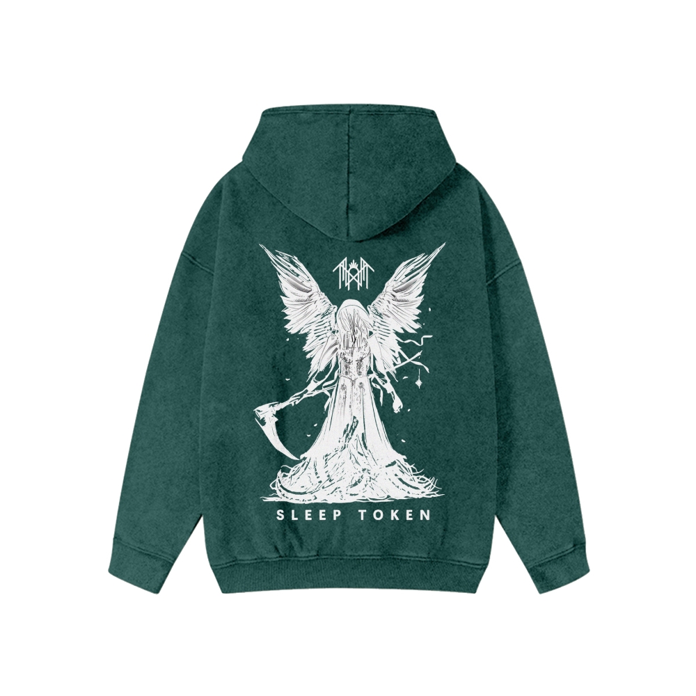 Band Style Washed Cotton Zipper Hooded Hoodie