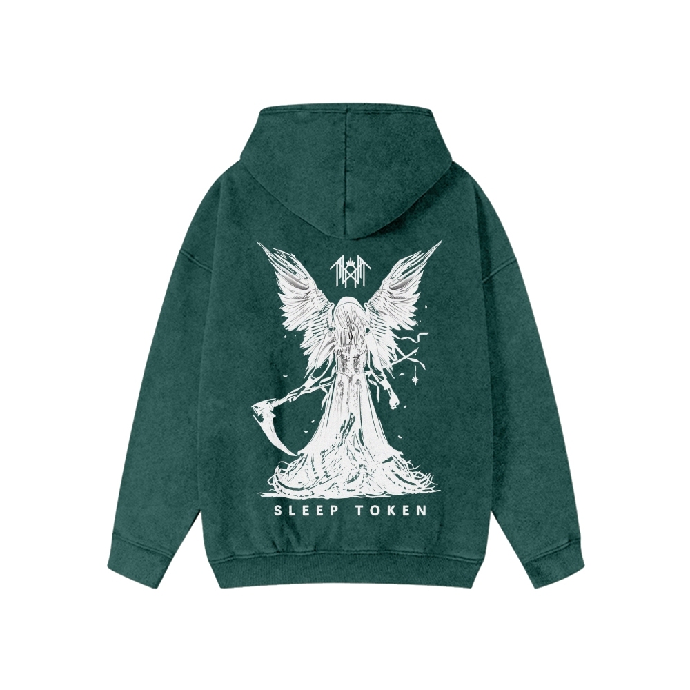 Band Style Washed Cotton Zipper Hooded Hoodie