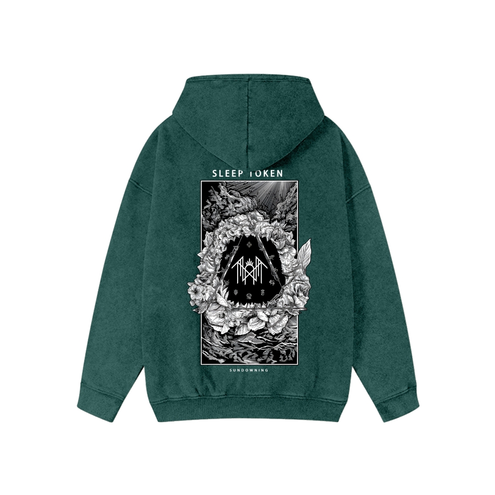 Band Style Washed Cotton Zipper Hooded Hoodie