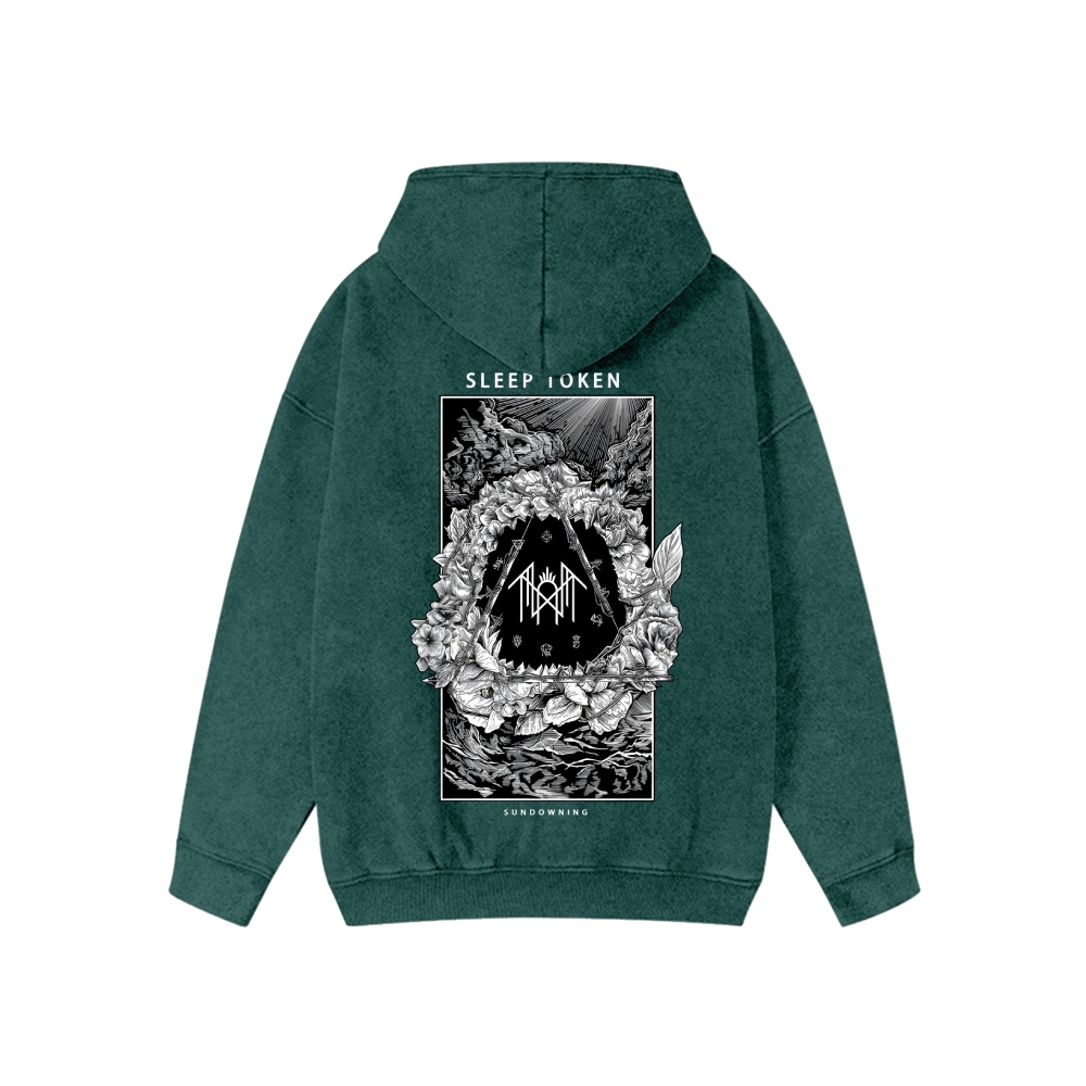 Band Style Washed Cotton Zipper Hooded Hoodie