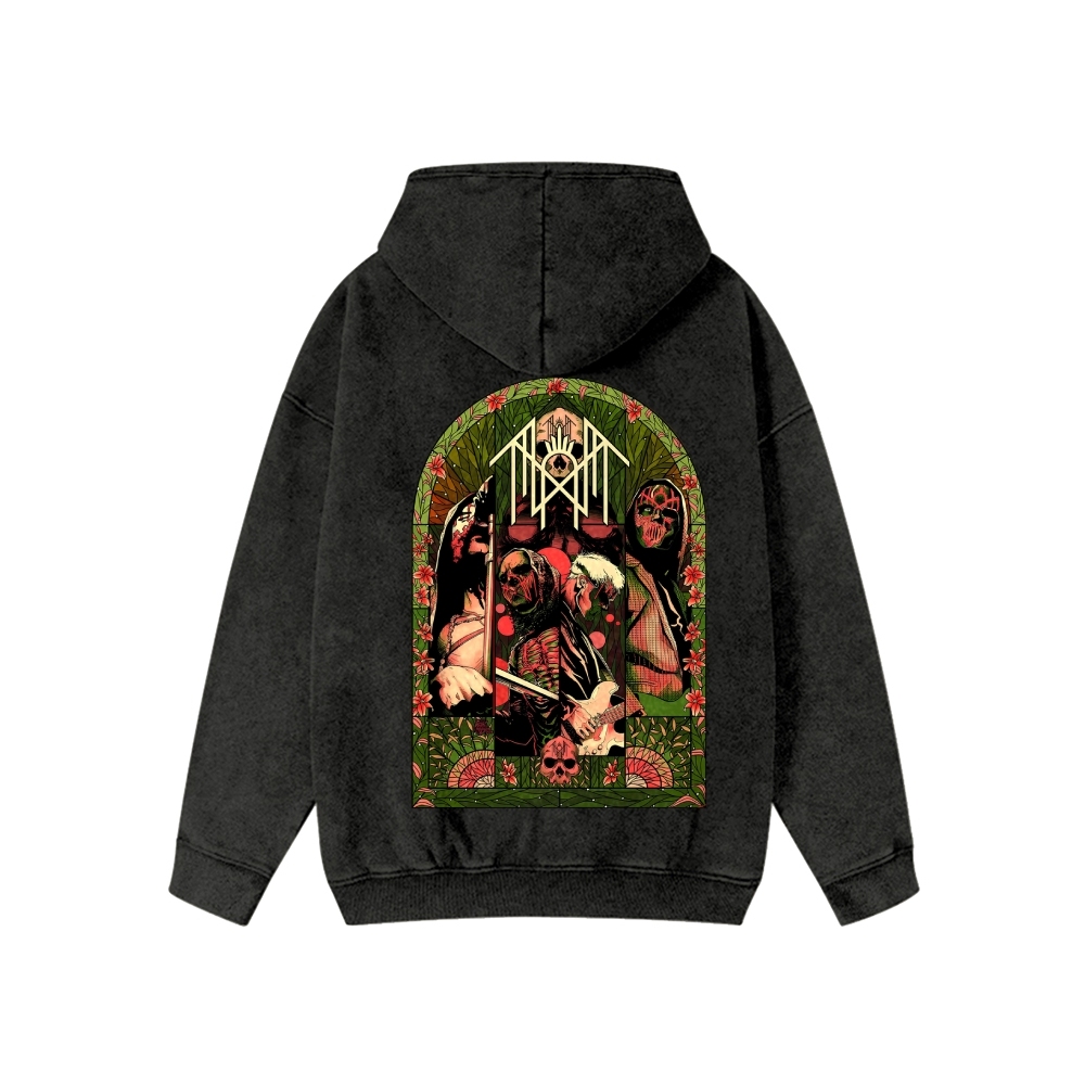 Band Style Washed Cotton Zipper Hooded Hoodie
