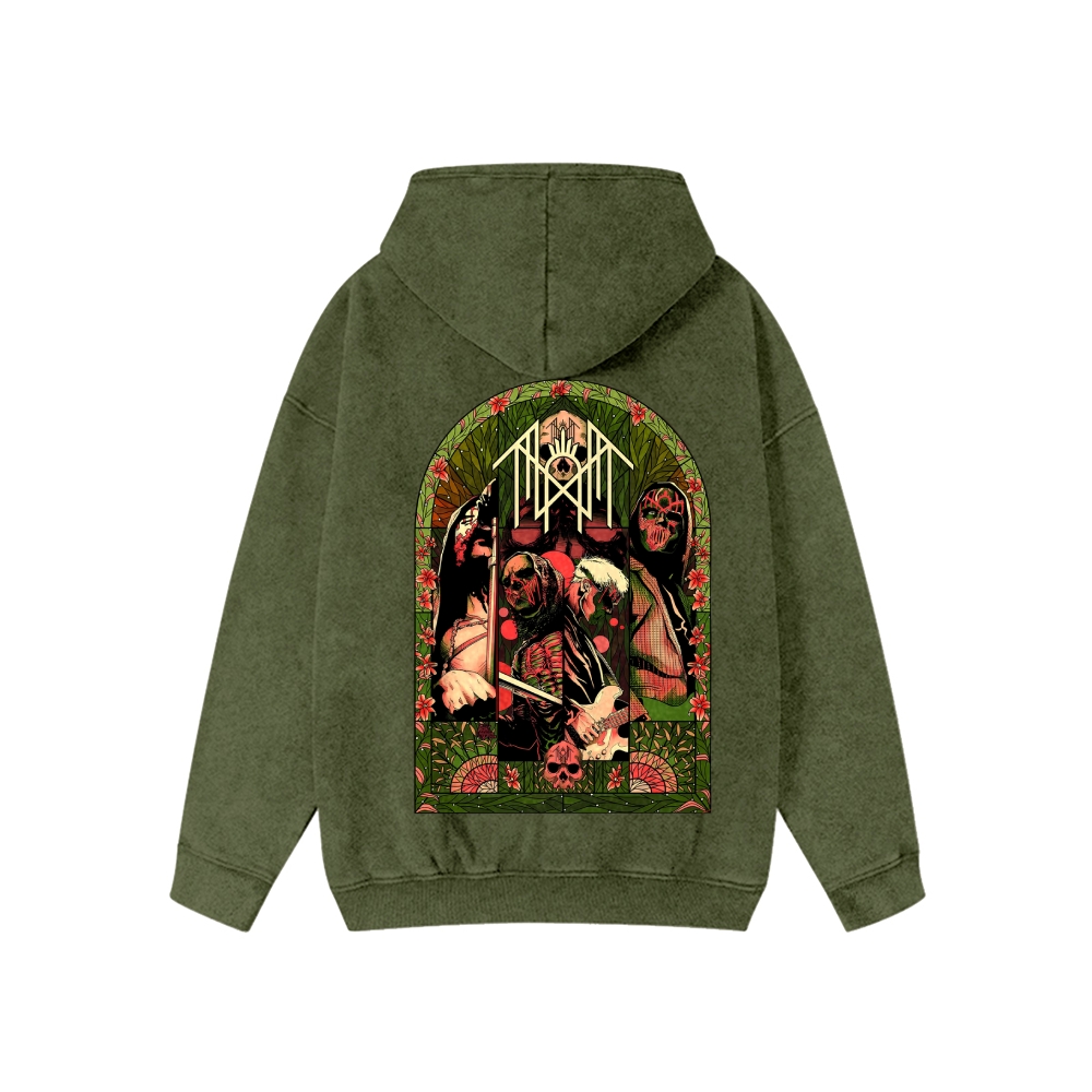 Band Style Washed Cotton Zipper Hooded Hoodie