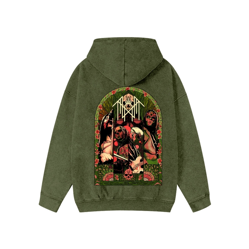 Band Style Washed Cotton Zipper Hooded Hoodie