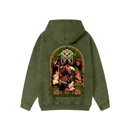 Band Style Washed Cotton Zipper Hooded Hoodie