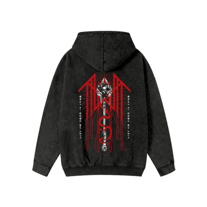 Band Style Washed Cotton Zipper Hooded Hoodie