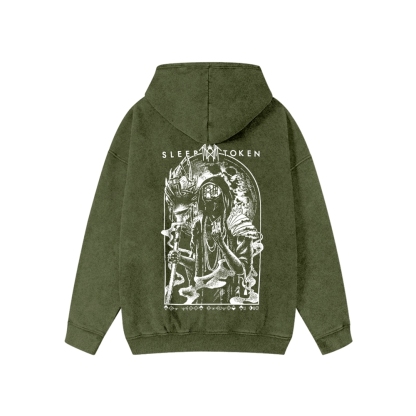 Band Style Washed Cotton Zipper Hooded Hoodie