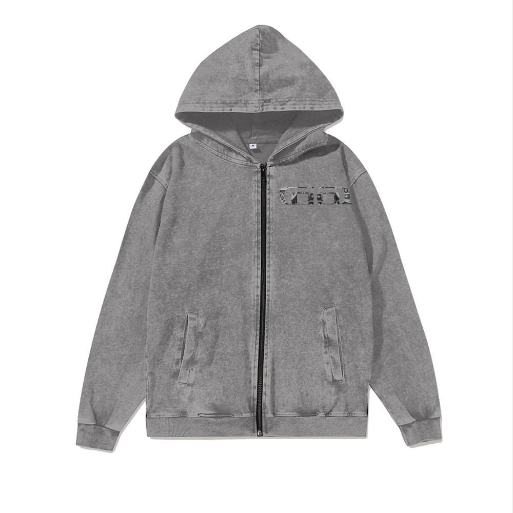 Unisex Tool Washed Cotton Zipper Hooded Sweatshirt