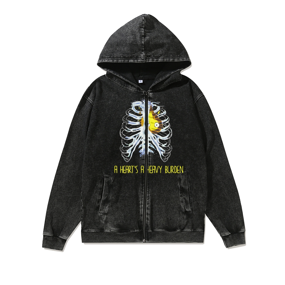 Unisex Ghibli Washed Cotton Zipper Hooded Sweatshirt