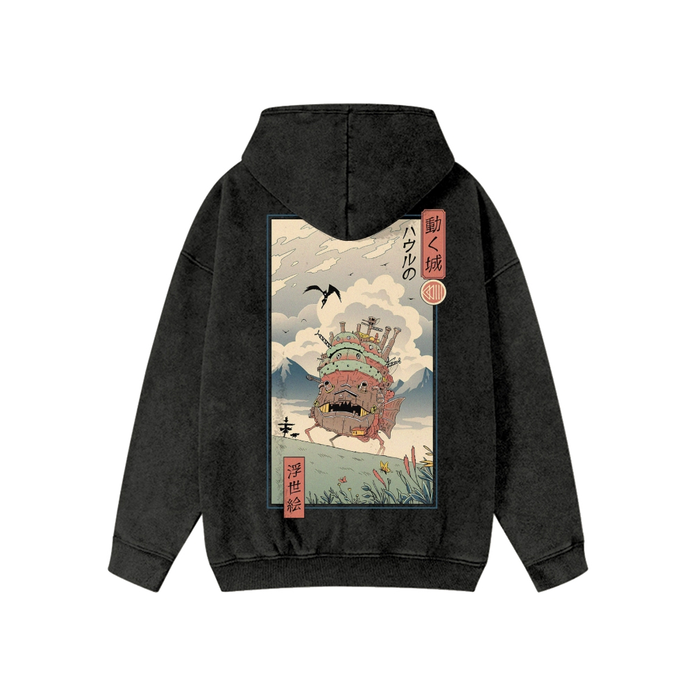 Unisex Ghibli Washed Cotton Zipper Hooded Sweatshirt