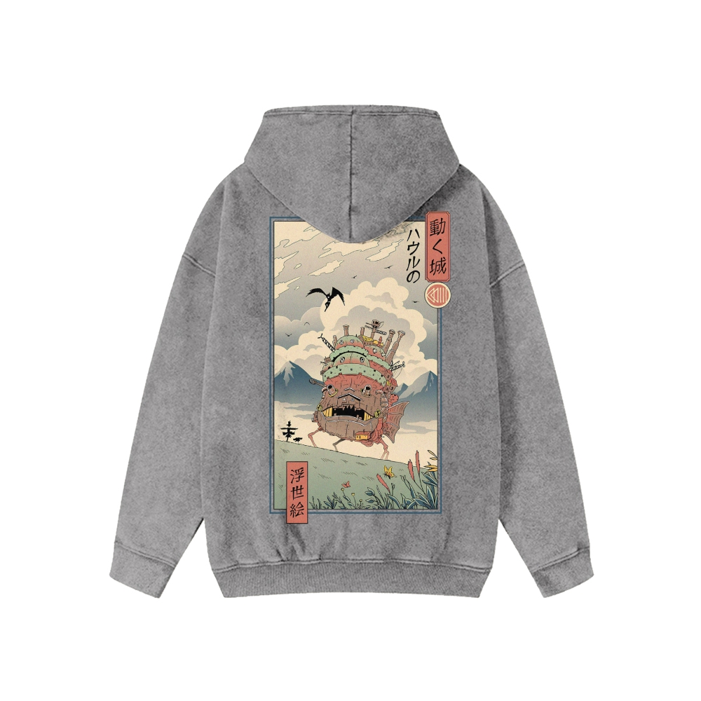 Unisex Ghibli Washed Cotton Zipper Hooded Sweatshirt