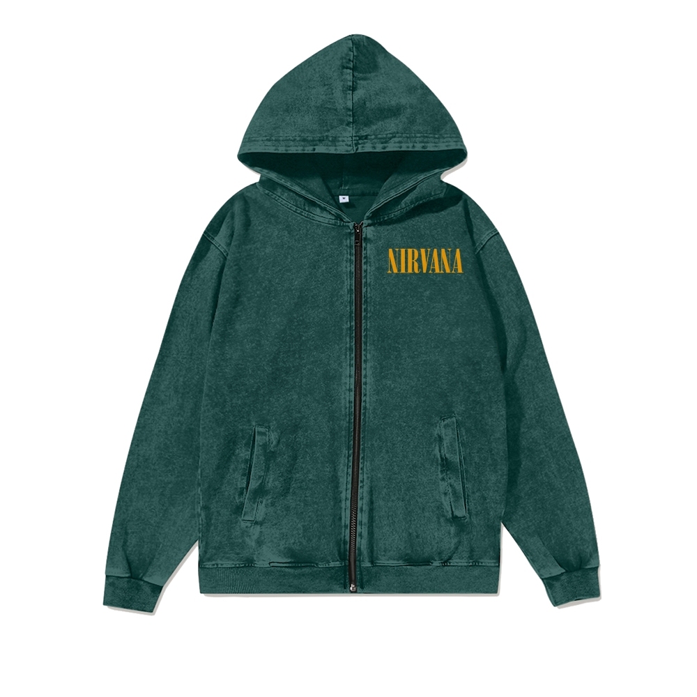 Unisex Nirvana Washed Cotton Zipper Hooded Sweatshirt
