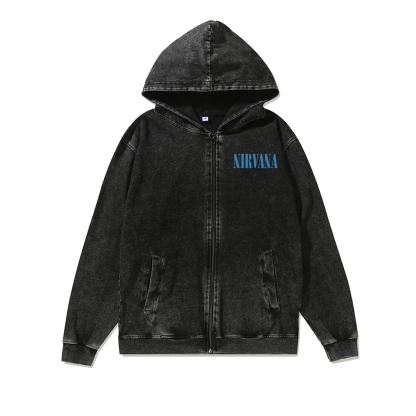 Unisex Nirvana Washed Cotton Zipper Hooded Sweatshirt