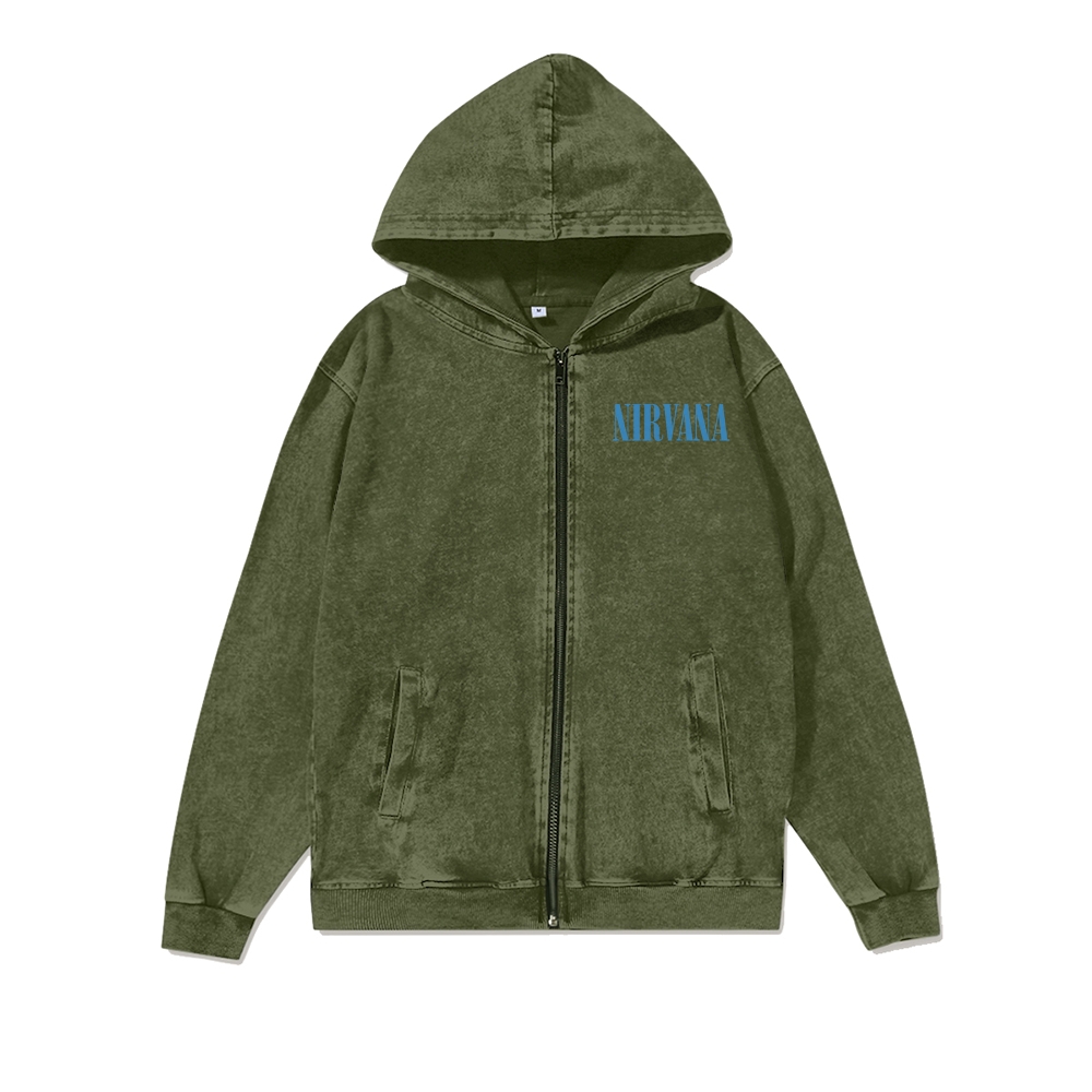 Unisex Nirvana Washed Cotton Zipper Hooded Sweatshirt