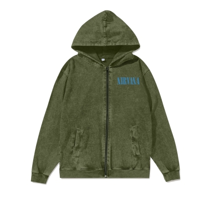Unisex Nirvana Washed Cotton Zipper Hooded Sweatshirt
