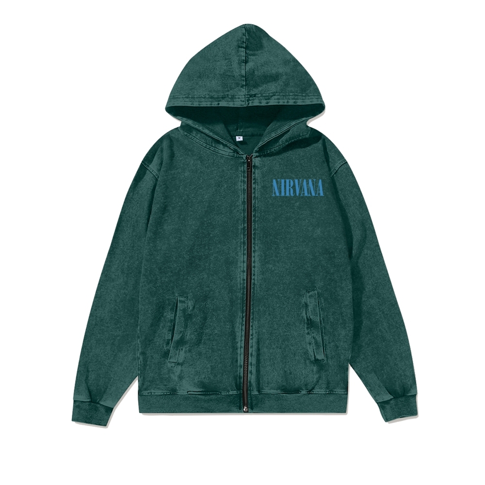 Unisex Nirvana Washed Cotton Zipper Hooded Sweatshirt