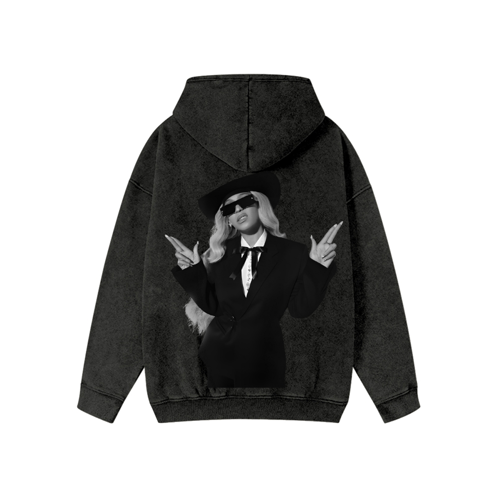 Unisex Beyonce Washed Cotton Zipper Hooded Sweatshirt