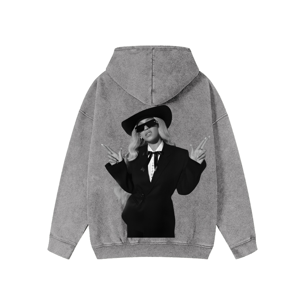 Unisex Beyonce Washed Cotton Zipper Hooded Sweatshirt