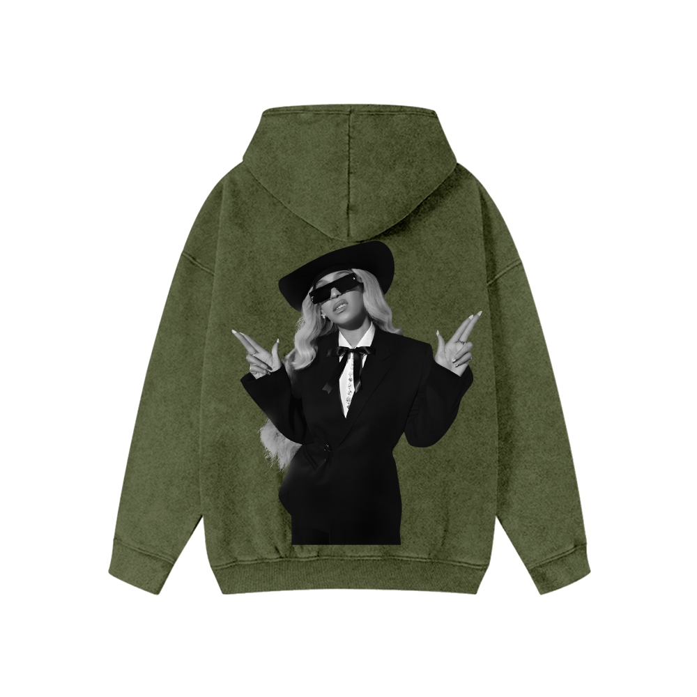 Unisex Beyonce Washed Cotton Zipper Hooded Sweatshirt