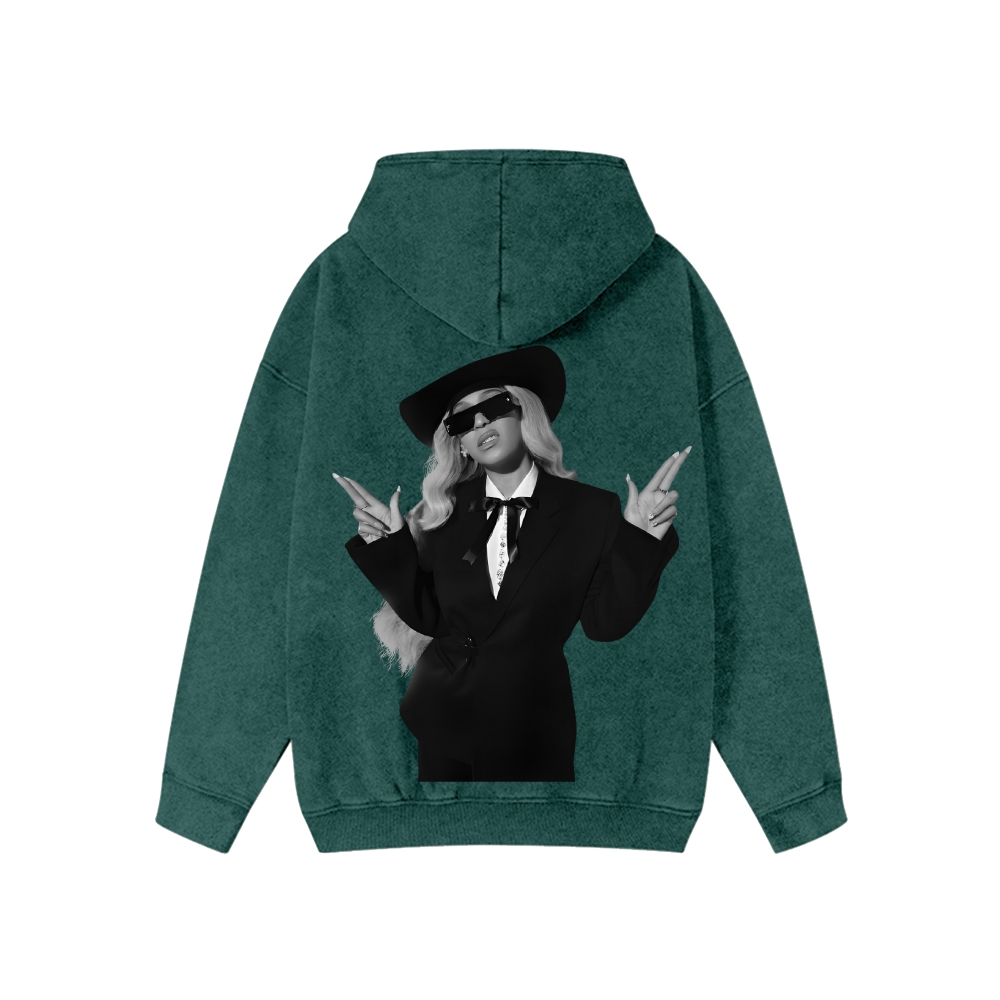Unisex Beyonce Washed Cotton Zipper Hooded Sweatshirt