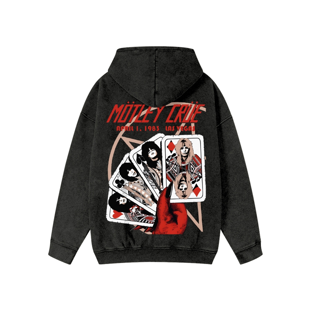 Unisex Motley CrueWashed Cotton Zipper Hooded Sweatshirt